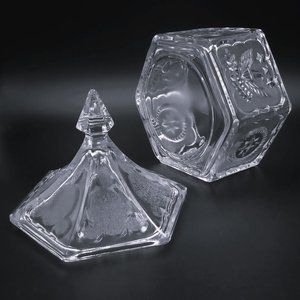 Tiara Colonial Eagle & Star Clear Textured Glass Candy Dish Covered Lid Vintage